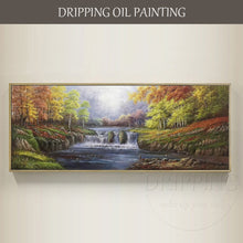 Load image into Gallery viewer, Hand-painted Classical Landscape Oil Painting on Canvas Beautiful Natural Scenery Small Waterfall Oil Painting