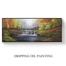 Load image into Gallery viewer, Hand-painted Classical Landscape Oil Painting on Canvas Beautiful Natural Scenery Small Waterfall Oil Painting