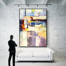 Load image into Gallery viewer, Best Art Green Blue Gray Yellow Pink Abstract Oil Painting Canvas Handmade Painting Home Decor Oil Painting Artwork