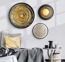 Load image into Gallery viewer, Round Golden Pattern Abstract Inkjet Wall Painting Wall Decoration Crafts Mural Solid Wood Frame Mirror Poster Living Room Decor