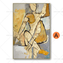Load image into Gallery viewer, 100% Handmade Yellow White Man Nude Wall Modern Abstract Oil Painting on Canvas Hand Painted Beauty Home Decor Picture