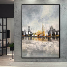 Load image into Gallery viewer, Hand Painted City Buildings Abstract Oil Painting Thick Knife Oil Canvas Painting Modern Wall Art Painting Office Salon Decor