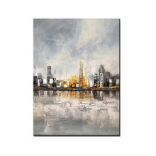 Load image into Gallery viewer, Hand Painted City Buildings Abstract Oil Painting Thick Knife Oil Canvas Painting Modern Wall Art Painting Office Salon Decor
