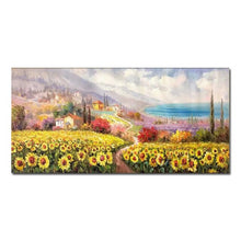 Load image into Gallery viewer, 100%Hand-Painted Sunflower Oil Painting On Canvas Handmade Large Garden Landscape Canvas Painting For Living Room Decor Unframed