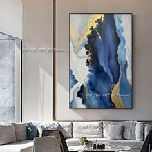 Load image into Gallery viewer, Large Abstract Blue Yellow Handmade Oil Painting Modern Canvas Art Fashion Wall Pictures for Living Room Big Blue Home Art