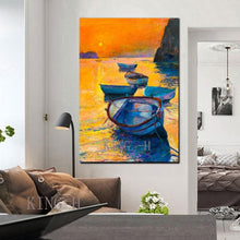 Load image into Gallery viewer, Real Handmade Dropshopping Abstract Sailing Boat Ship Oil Painting Unframed Canvas Wall Decor Picture Art Free Shipping Pieces