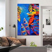 Load image into Gallery viewer, Real Handmade Dropshopping Abstract Sailing Boat Ship Oil Painting Unframed Canvas Wall Decor Picture Art Free Shipping Pieces