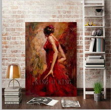 Load image into Gallery viewer, Hand-painted Spanish Flamenco Dancer Oil Painting On Canvas Spain Dancer Dancing With Red Dress Oil Paintings