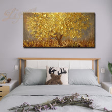 Load image into Gallery viewer, 100% Handmade Large Modern Canvas Art Oil Painting Knife Golden Tree Paintings For Home Living Room Hotel Decor Wall Art Picture