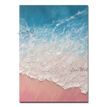 Load image into Gallery viewer, Abstract Sea Landscape Painting Of Blue Water And White Spray On Pink Beach Modern Wall Picture For Living Room Unframed Artwork