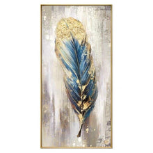Load image into Gallery viewer, Morandi Style Hand Painted Feather Pic Gold Foil Abstract Oil Painting On Canvas Wall Art For Living Room Home Decor No Frame