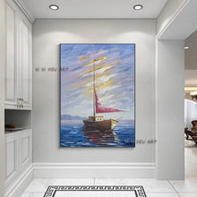 Load image into Gallery viewer, Hand-Painted Oil Painting Nordic Landscape Hanging Painting Sailing Boat Oil Painting Living Room Porch Study Room Mural Office