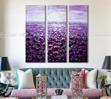 Load image into Gallery viewer, 3 Pcs Combination Hand Painted Flower Oil Painting On Canvas Lavender Ocean Abstract Wall Art Picture For Living Room Decoration
