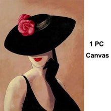 Load image into Gallery viewer, Figure art abstract Woman in black with red hat Hand painted Oil painting modern artwork for living room wall decor SET OF 3 PCS