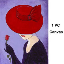 Load image into Gallery viewer, Figure art abstract Woman in black with red hat Hand painted Oil painting modern artwork for living room wall decor SET OF 3 PCS