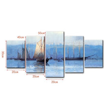 Load image into Gallery viewer, 5 PCS Modern Abstract Wall Paintings Blue Ocean White Sailing Boats Oil Painting on Canvas Handmade Home Decorative Art Pictures