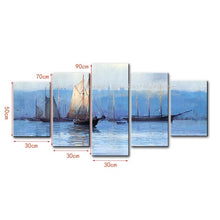 Load image into Gallery viewer, 5 PCS Modern Abstract Wall Paintings Blue Ocean White Sailing Boats Oil Painting on Canvas Handmade Home Decorative Art Pictures