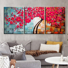 Load image into Gallery viewer, 3 piece wall art decor red tree abstract knife acrylic flower painting for sale abstract canvas oil painting for living room