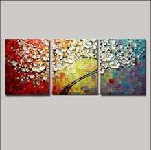 Load image into Gallery viewer, 3 piece wall art decor red tree abstract knife acrylic flower painting for sale abstract canvas oil painting for living room