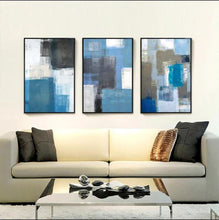 Load image into Gallery viewer, 3 piece canvas painting abstract oil painting handmade yellow grey wall art canvas wall pictures for living room home decor