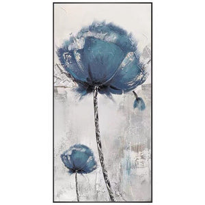 Nordic Blue Flower Picture 100% Hand Painted Modern Abstract Oil Painting on Canvas Wall Art for Living Room Home Decor No Frame