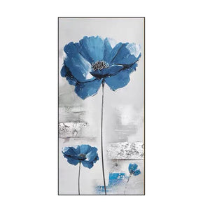 Nordic Blue Flower Picture 100% Hand Painted Modern Abstract Oil Painting on Canvas Wall Art for Living Room Home Decor No Frame