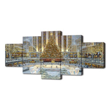 Load image into Gallery viewer, Modern Canvas Painting City Golden Christmas Tree Posters and Prints Wall Art Picture for Living Room Decor with Frame