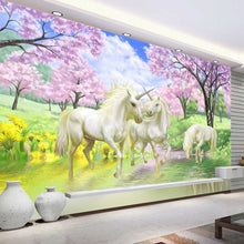 Load image into Gallery viewer, Custom 3D Mural Wallpaper Unicorn Dream Cherry Blossom TV Background Wall Pictures For Kids Room Bedroom Living Room Wallpaper - SallyHomey Life's Beautiful