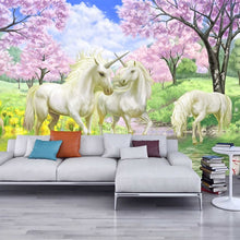 Load image into Gallery viewer, Custom 3D Mural Wallpaper Unicorn Dream Cherry Blossom TV Background Wall Pictures For Kids Room Bedroom Living Room Wallpaper - SallyHomey Life's Beautiful