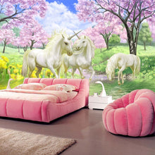 Load image into Gallery viewer, Custom 3D Mural Wallpaper Unicorn Dream Cherry Blossom TV Background Wall Pictures For Kids Room Bedroom Living Room Wallpaper - SallyHomey Life's Beautiful