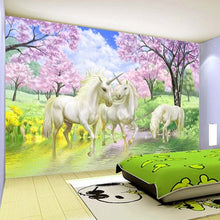 Load image into Gallery viewer, Custom 3D Mural Wallpaper Unicorn Dream Cherry Blossom TV Background Wall Pictures For Kids Room Bedroom Living Room Wallpaper - SallyHomey Life's Beautiful