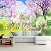 Load image into Gallery viewer, Custom 3D Mural Wallpaper Unicorn Dream Cherry Blossom TV Background Wall Pictures For Kids Room Bedroom Living Room Wallpaper - SallyHomey Life's Beautiful