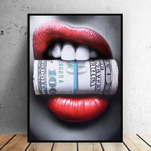 Load image into Gallery viewer, đ„Sexy Red Lips Bite Bullet and Money Modern Canvas Printing - Unframed - SallyHomey Life's Beautiful