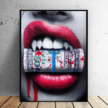 Load image into Gallery viewer, đ„Sexy Red Lips Bite Bullet and Money Modern Canvas Printing - Unframed - SallyHomey Life's Beautiful