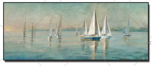   100% Hand Painted   Sailboat on Canvas -Acrylic Abstract Landscape Paintings