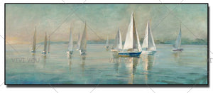 100% Hand Painted   Sailboat on Canvas -Acrylic Abstract Landscape Paintings
