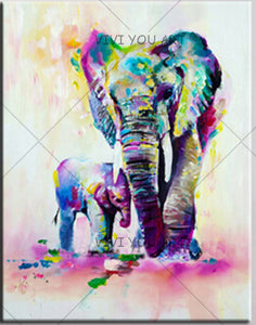   100% Hand Painted  Abstract Elephants Oil Painting Modern Home Wall Decoration Art Pictures Handmade Animal Paintings on Canvas Large