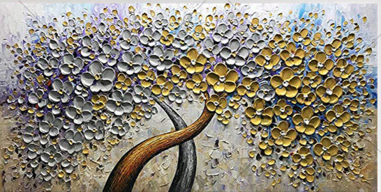 100% Hand Painted  Knife Gold Tree Oil Painting On Canvas Large Palette 3D Paintings For Living Room Modern Abstract Wall Art Pictures