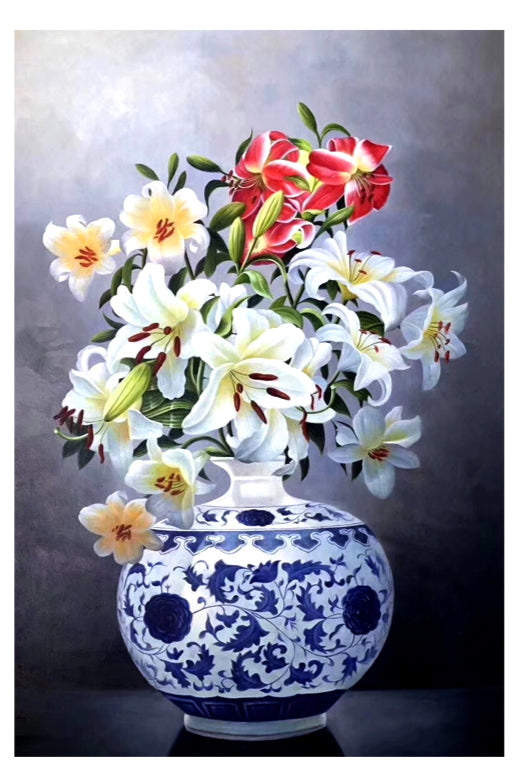 100% Hand Painted Realistic Vase Flowers Painting On Canvas Wall Art Wall Adornment Pictures Painting For Live Room Home Decor