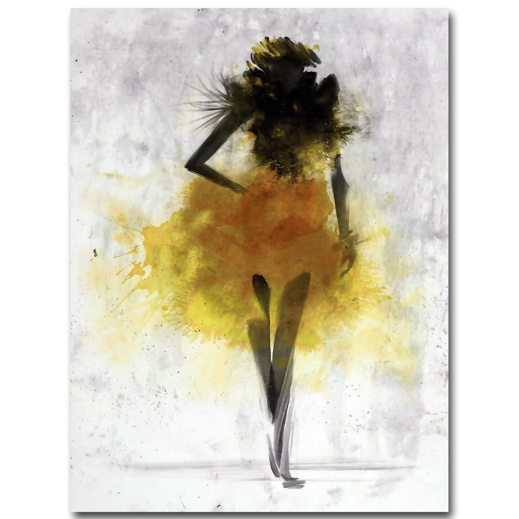 Fashion Yellow Girl Minimalist Abstract Art Canvas Oil Print Paintings Framed/Unframed - SallyHomey Life's Beautiful