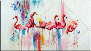 Free shipping 100% Hand Painted Modern colorful Flamingo abstract animals Oil Painting On Canvas Wall Art abstract birds Home Decor