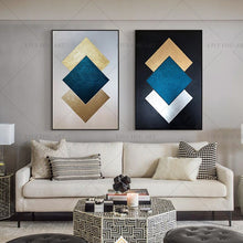 Load image into Gallery viewer,   100% Hand Painted Gold Blue Geometry Abstract Painting  Modern Art Picture For Living Room Modern Cuadros Canvas Art High Quality