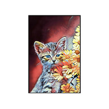 Load image into Gallery viewer, 100% Hand Painted Abstract Flower Cat Oil Painting On Canvas Wall Art Frameless Picture Decoration For Live Room Home Decor Gift