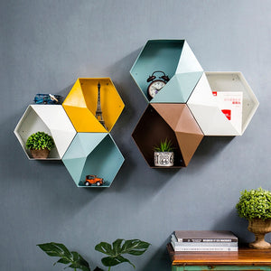Colour  Hexagonal Hanging Shelf Modern Personalized Geometry Pattern Living Room Wall Decore Sundry Storage Holders Crafts