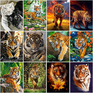 5D DIY Diamond Painting Tiger Cross Stitch Full Round Drill Mosaic Animal Diamond Embroidery Manual Art Gift Home Decor Wall - SallyHomey Life's Beautiful