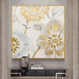 100% Hand Painted Golden Flowers Art Oil Painting On Canvas Wall Art Frameless Picture Decoration For Live Room Home Decor Gift
