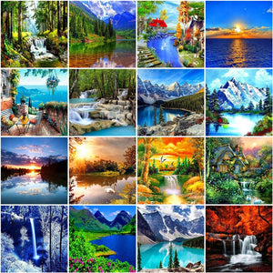 DIY 5D Diamond Painting Waterfall Diamond Embroidery Landscape Lake Cross Stitch Kits Full Round Drill Mosaic Rhinestone Decor