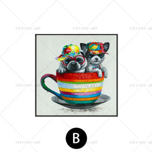 🔥 🔥 100% Hand Painted  Cup Animal Color Dog Abstract Painting  Modern Art Picture For Living Room Modern Cuadros Canvas Art High Quality
