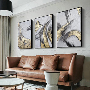 100% Handmade Gold Yellow Gray Abstract Painting  Modern Art Picture For Living Room Modern Cuadros Canvas Art High Quality