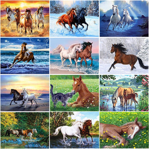 DIY 5D Diamond Painting Horse Animal Full Round Drill Cross Stitch Diamond Embroidery Mosaic Picture Rhinestones Home Decor - SallyHomey Life's Beautiful